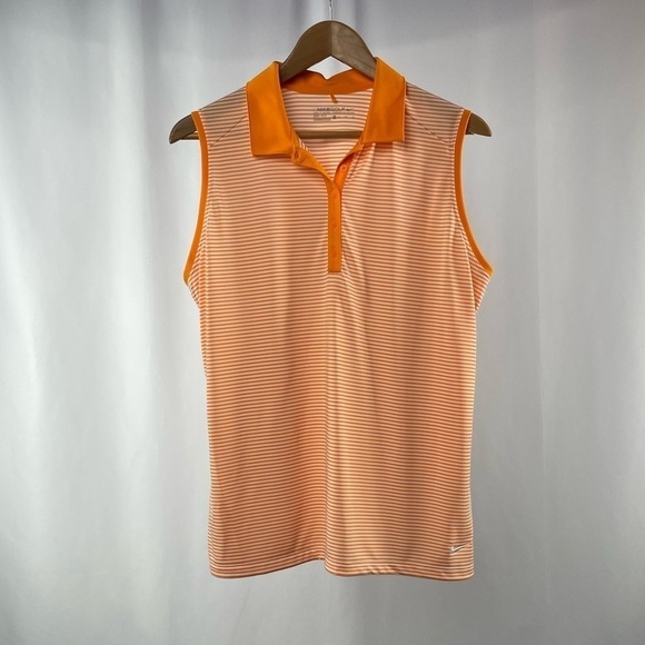 Nike Golf Sleeveless Stripe Collared Top in Orange White‎ Size XL - Picture 1 of 6